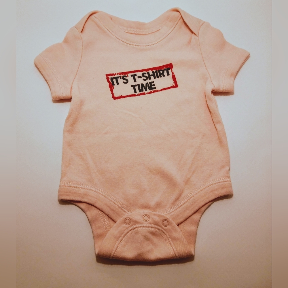 Pink "It's T-shirt time" onesie